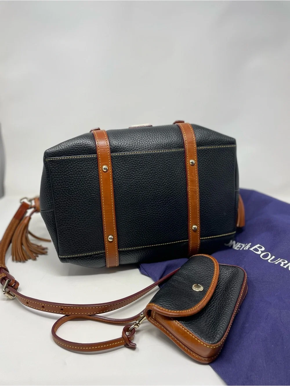 Dooney & Bourke Bristol Black Satchel with Brown Trim and Matching wristlet - Picture 2 of 2